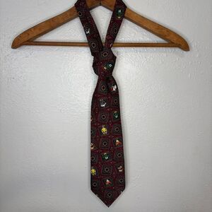 Vtg Burgundy Looney Tunes Mania 90's Mens Necktie Bugs Bunny Tweety Marvin Daffy